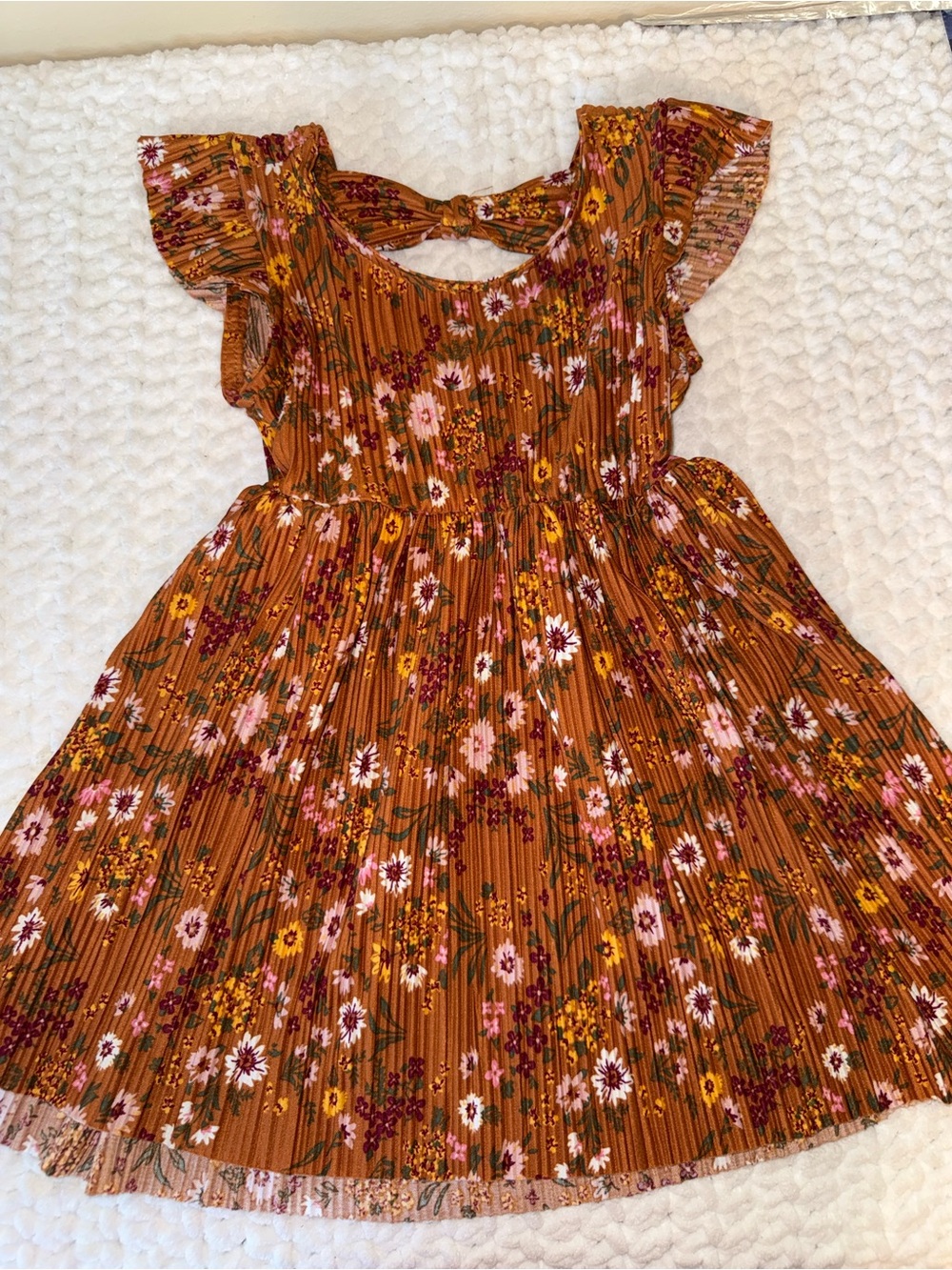 Nannette Rust Floral Tie-Back Pleated Dress